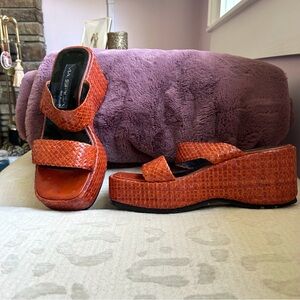 VIA SPIGA Paragon Lacca Woven Orange Platform Sandals 71/2